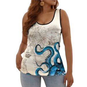 Chaos Monkey Octopus and map print tank size XL
